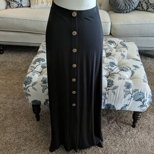 SO Black Maxi Skirt with Button Detail